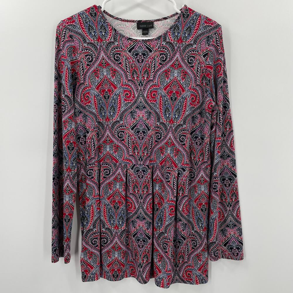 J. Jill Wearever‎ Women's Tunic Top, Red Paisley Peplum, Sz. S,  Boho Comfort